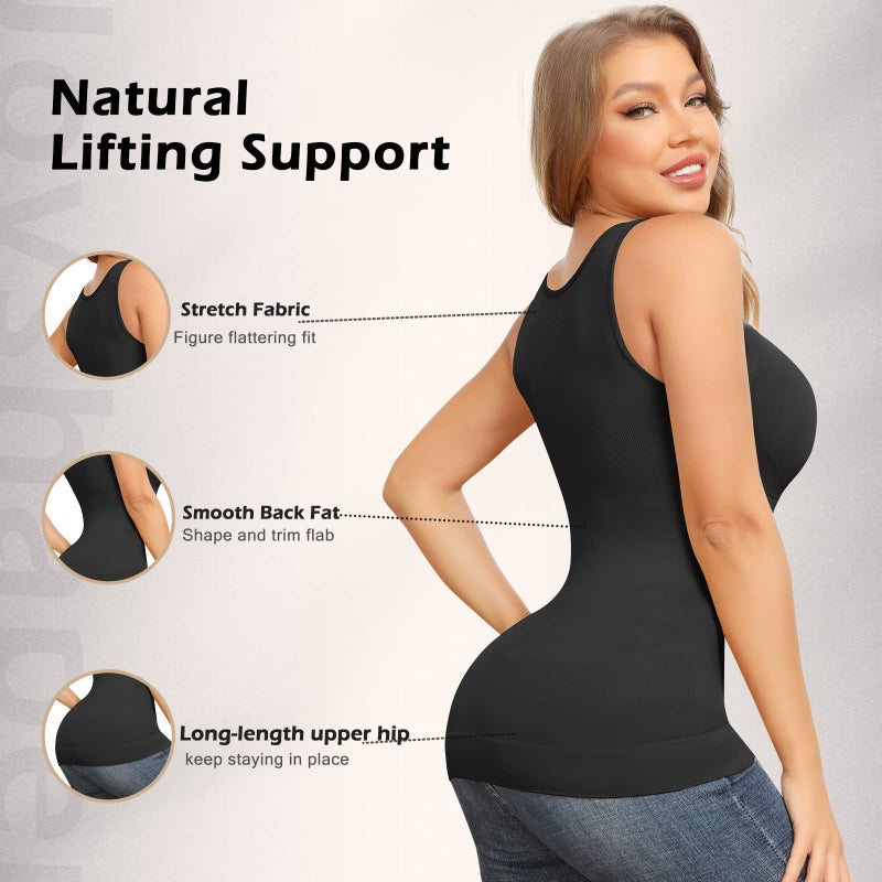 JOYSHAPER Shapewear Camisoles With Built in Bra Tummy Control Compression Tank Tops for Women Body Shaper Padded Tanks Black M - Image 3